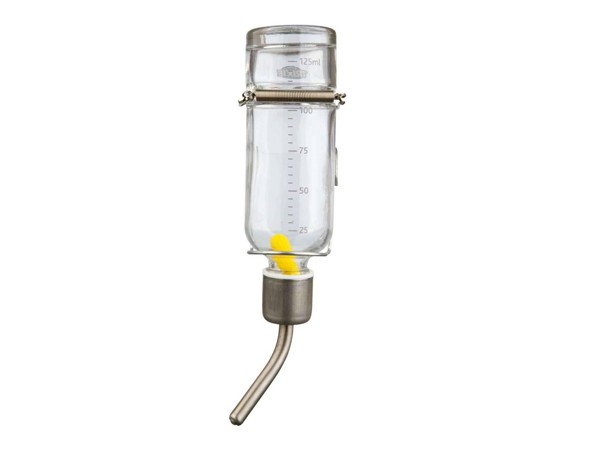 Skleněná napáječka s kovovým pítkem 125 ml